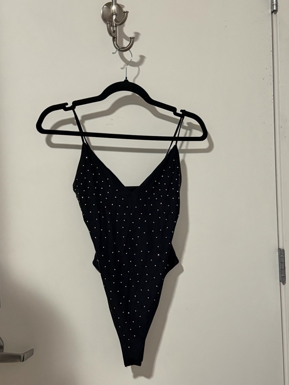 Black Rhinestone Polka Dot Tank Top Body Suit
